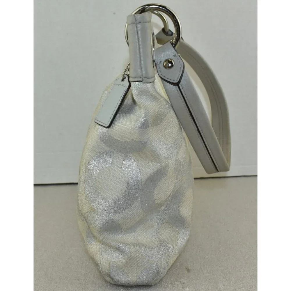 Coach Womens Ashley Signature Op Art Hippie Purse Silver Cream Shoulder Handbag - Picture 5 of 14